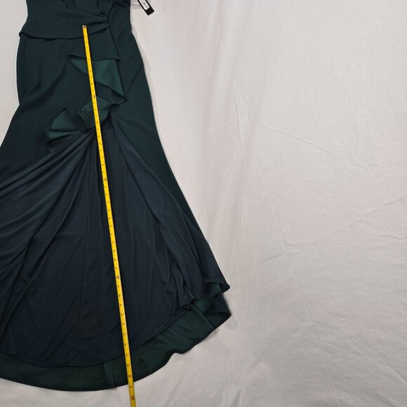 BETSY ADAM "Christine" PINE Scuba Crepe Ruffle Bow Slit Formal Gown Dress Size 8 - Picture 16 of 17